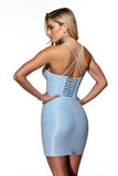 Light Blue Satin Halter Bodycon Short Homecoming Dress with Fringes