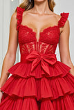 Red Tiered Corset Homecoming Dress With Removable Bow