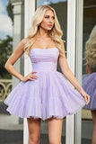 Lilac A Line Strapless Mini Homecoming Dress