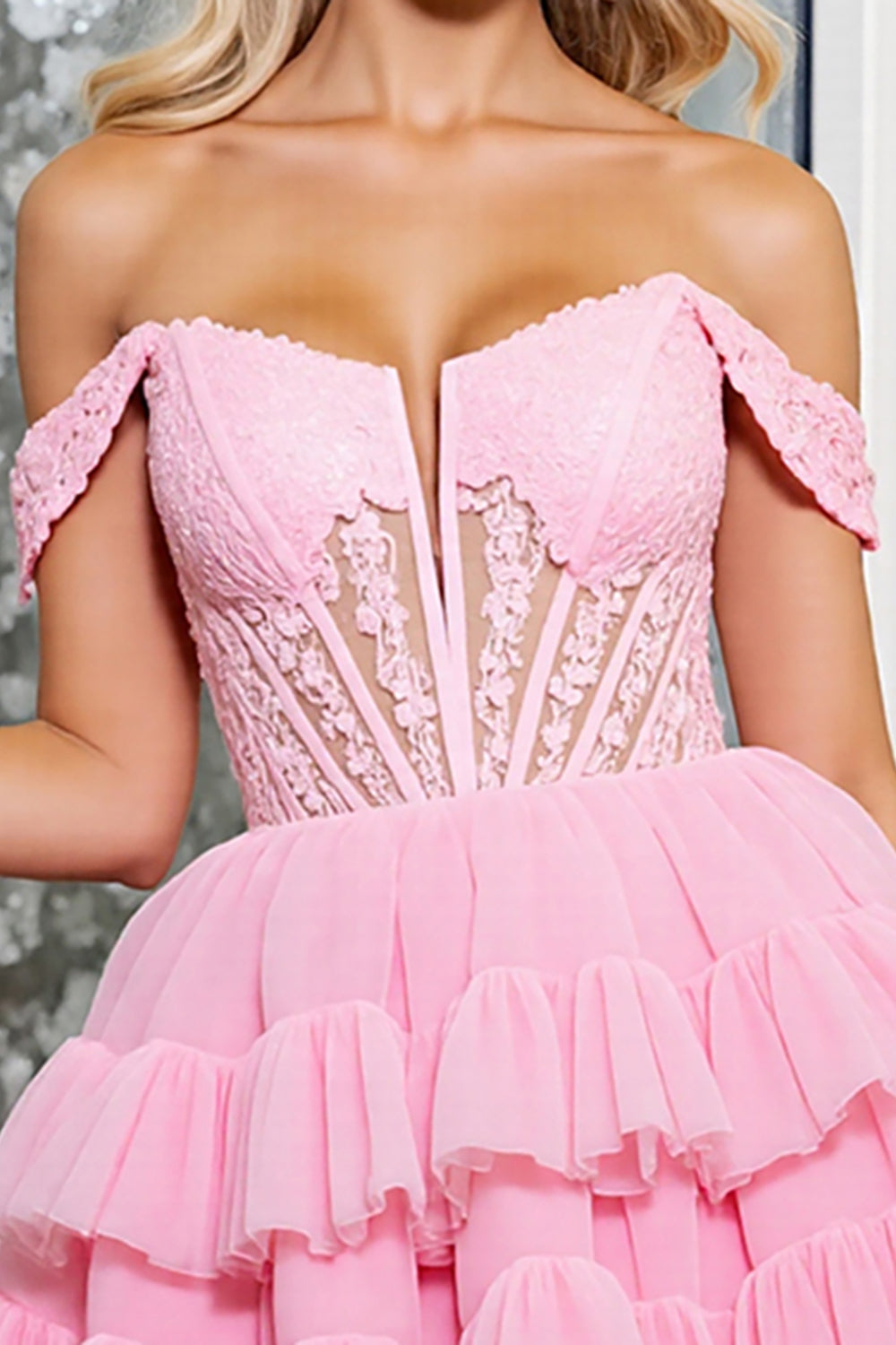 A Line Off The Shoulder Fuchsia Tiered Mini Homecoming Dress