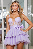 Lilac Corset A Line Appliqued Homecoming Dress With Removable Bow