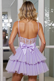 Lilac Corset A Line Appliqued Homecoming Dress With Removable Bow