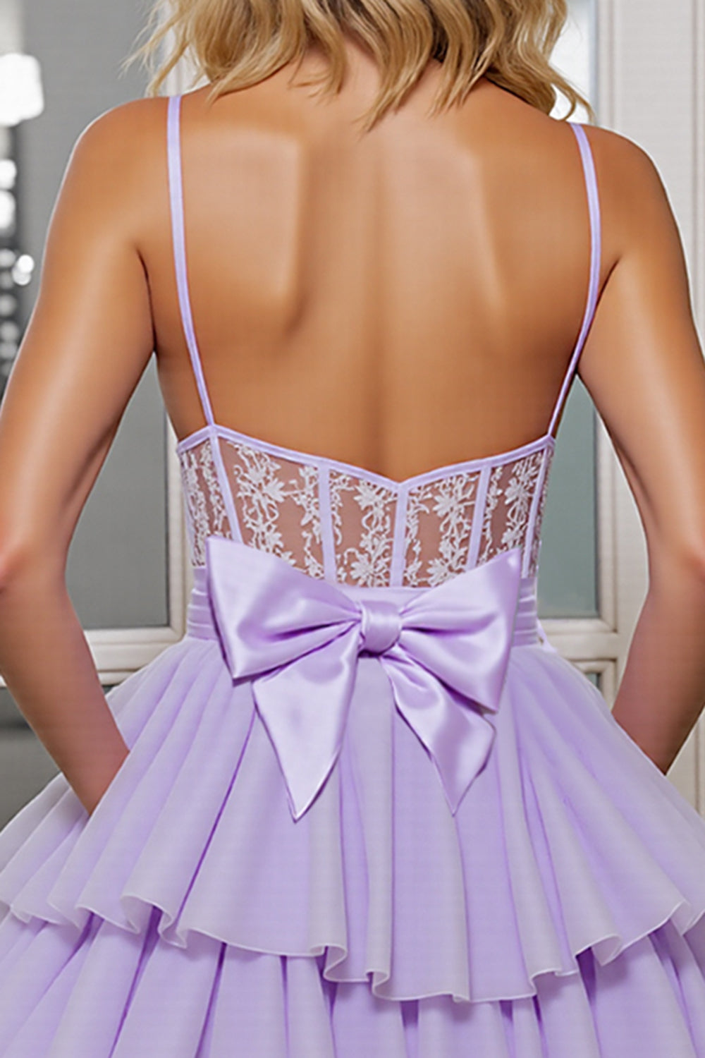 Lilac Corset A Line Appliqued Homecoming Dress With Removable Bow