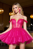 Off The Shoulder A-Line Corset Appliques Fuchsia Homecoming Dress