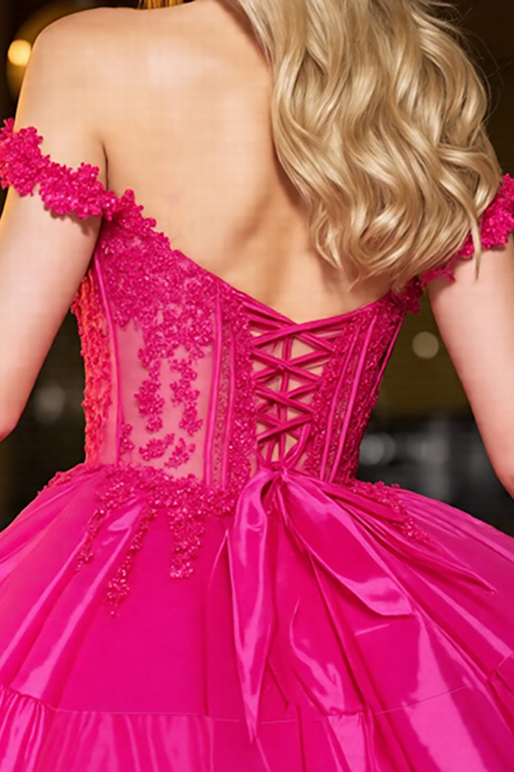 Off The Shoulder A-Line Corset Appliques Fuchsia Homecoming Dress