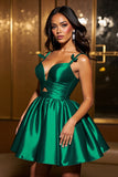 Sparkly A Line Spaghetti Straps Dark Green Homecoming Dress