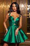 Sparkly A Line Spaghetti Straps Dark Green Homecoming Dress