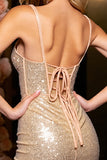 Golden Corset Lace Up Back Bodycon Homecoming Dress With Sequins