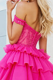 Off The Shoulder Beaded Corset Fuchsia Homecoming Dress