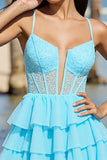 Light Blue Corset Tiered Mini Homecoming Dress