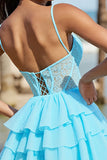 Light Blue Corset Tiered Mini Homecoming Dress