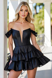Black Tiered Corset Short Homecoming Dress with Ruffles