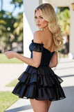 Black Tiered Corset Short Homecoming Dress with Ruffles