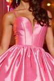 Pink Satin A Line Corset Short Homecoming Dress