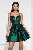 Dark Green Satin Corset A Line Short Homecoming Dress