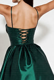 Dark Green Satin Corset A Line Short Homecoming Dress