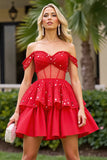 Sparkly Red Beaded Corset Short Homecoming Dress with Ruffles