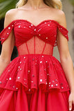 Sparkly Red Beaded Corset Short Homecoming Dress with Ruffles