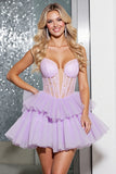 Lilac Organza Corset Tiered Short Homecoming Dress with Ruffles