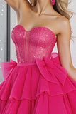 Sparkly Fuchsia Sequin Corset Sweetheart Short Homecoming Dress with Bows