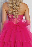 Sparkly Fuchsia Sequin Corset Sweetheart Short Homecoming Dress with Bows