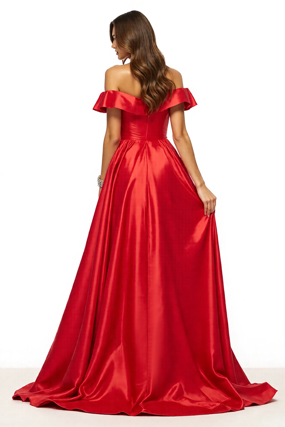 Off The Shoulder A Line Red Prom Dress With Slit