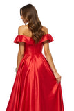 Off The Shoulder A Line Red Prom Dress With Slit