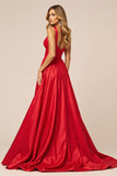 Red A Line Spaghetti Straps Prom Dress With Slit
