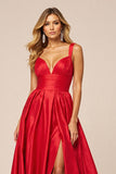 Red A Line Spaghetti Straps Prom Dress With Slit
