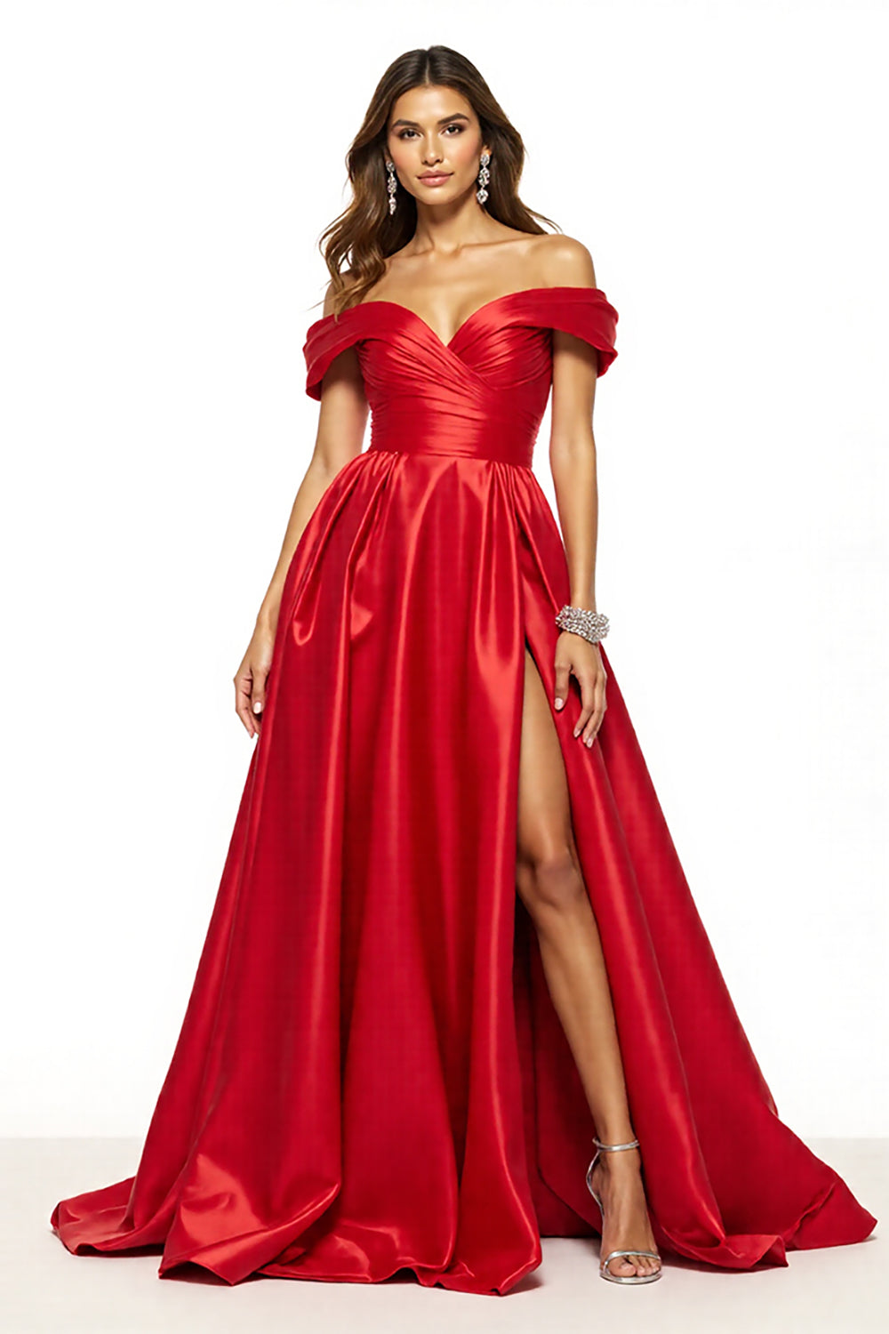Red A Line Off The Shoulder Long Prom Dress