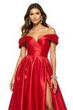 Red A Line Off The Shoulder Long Prom Dress