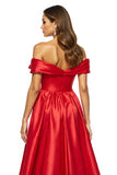 Red A Line Off The Shoulder Long Prom Dress
