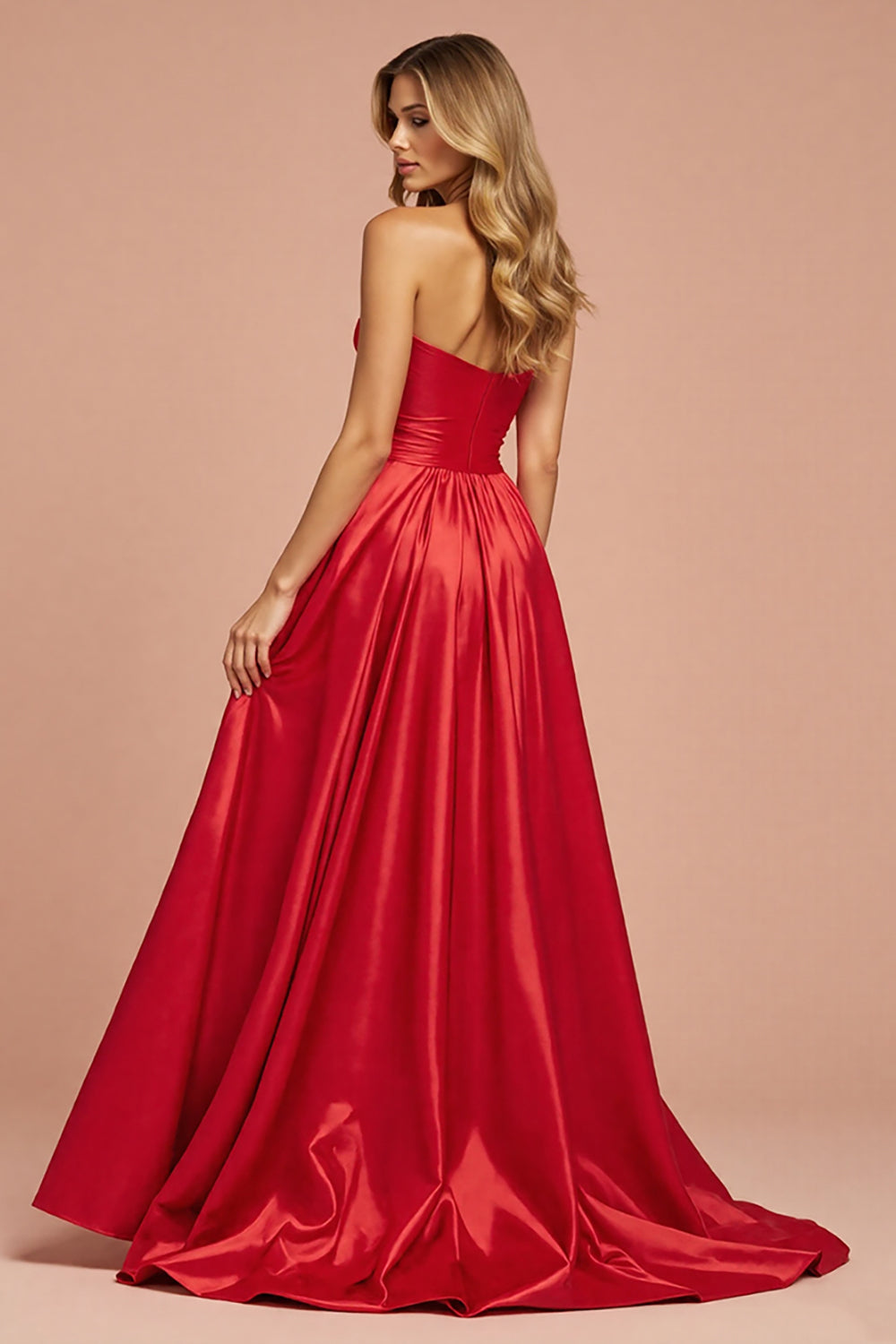 A Line Strapless Long Prom Dress With Slit