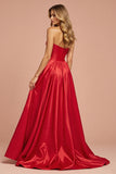 A Line Strapless Long Prom Dress With Slit