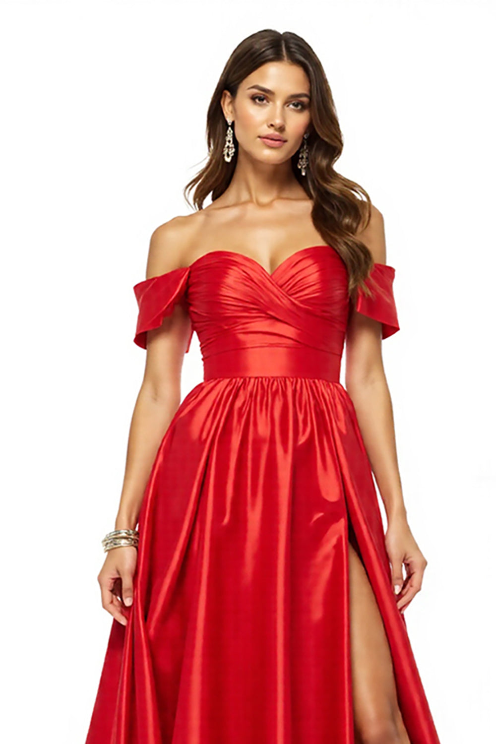 Off The Shoulder Ruched A Line Porm Dress With Slit