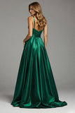 A Line Ruched Long Dark Green Prom Dress