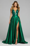 A Line Sequined V Neck Long Prom Dress With Slit