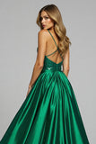 A Line Sequined V Neck Long Prom Dress With Slit