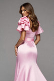 A Line Ruffle Sleeve Long Prom Dress With Slit