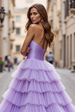 Purple Tulle A Line Prom Dress with Ruffles