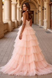 Blush A Line Tulle Prom Dress with Ruffles
