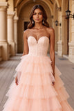 Blush A Line Tulle Prom Dress with Ruffles