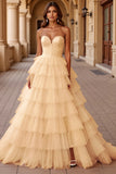 Blush A Line Tulle Prom Dress with Ruffles