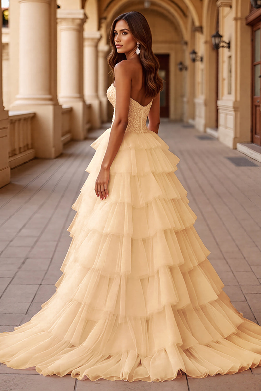 Blush A Line Tulle Prom Dress with Ruffles