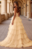 Blush A Line Tulle Prom Dress with Ruffles
