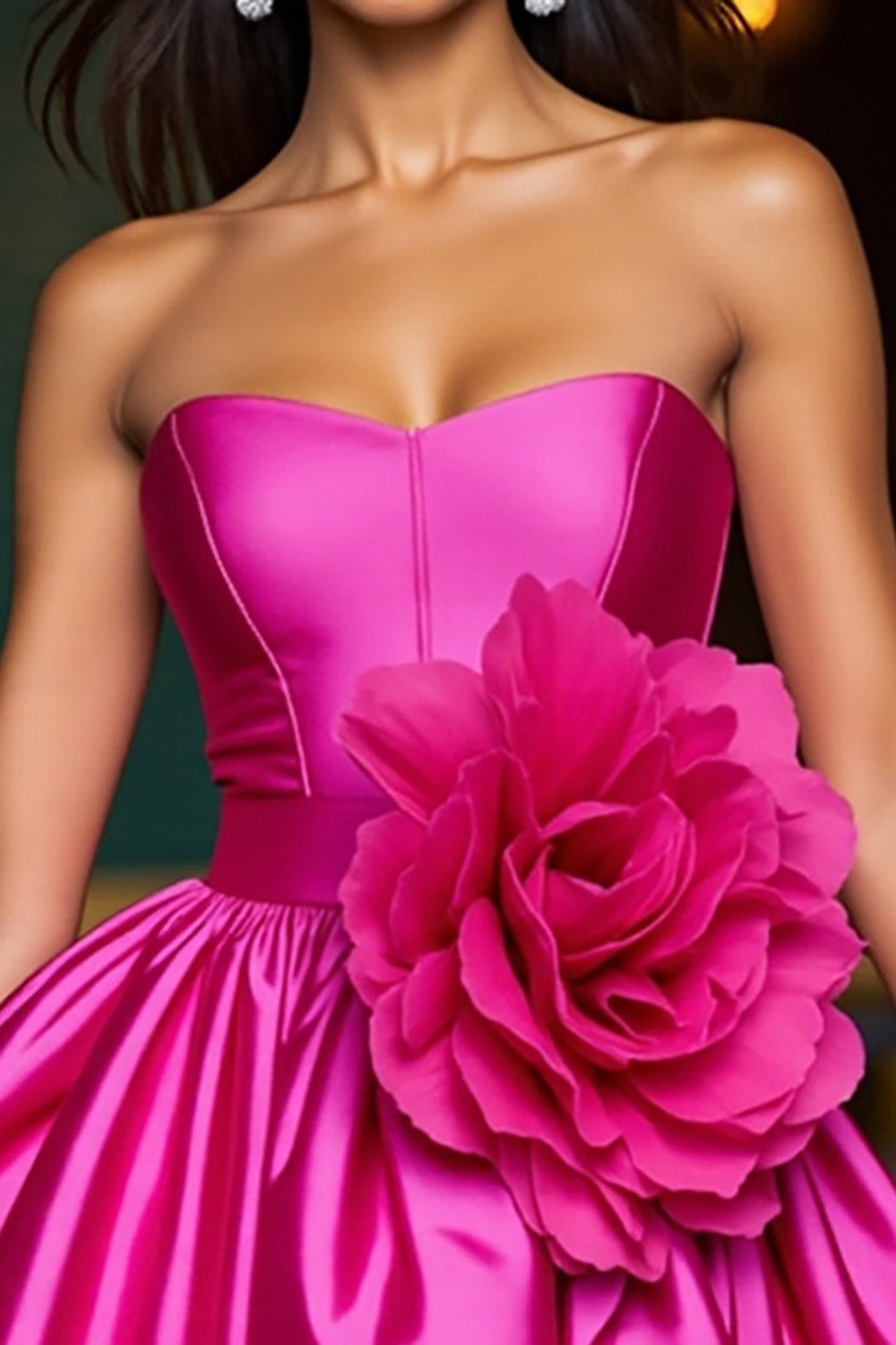 Fuchsia Strapless A Line Homecoming Dress With 3D Flowers