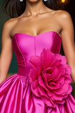 Fuchsia Strapless A Line Homecoming Dress With 3D Flowers