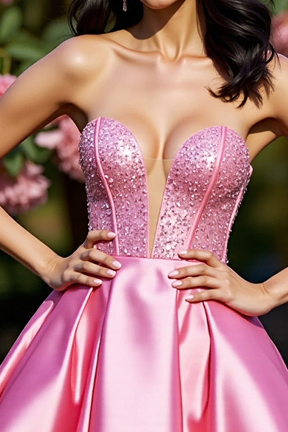 Pink Corset Satin Strapless A Line Homecoming Dress