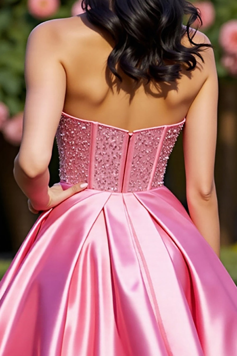 Pink Corset Satin Strapless A Line Homecoming Dress