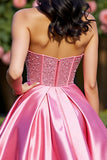 Pink Corset Satin Strapless A Line Homecoming Dress